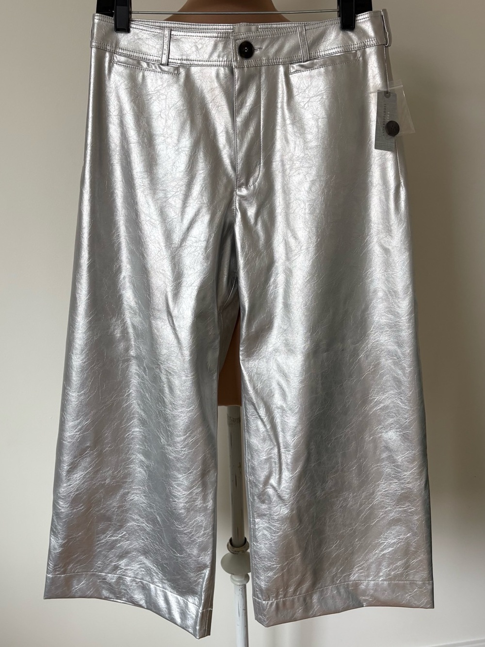 Anthro Maeve Ettie Metallic Vegan-Leather High-Rise Crop Wide-Leg Pants NWT 29P - Picture 5 of 11
